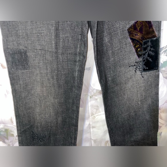 Ralph Lauren Womens Straight Leg Jeans Black Stretch Velvet Patch Embellished 10 - Picture 4 of 7